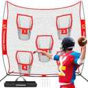 Choiana Football Throwing Net, Quarterback Training Equipment w/ 5 Target Pockets, Football Practice Training Target Net to Improve QB Throwing Accuracy, w/Carry Bag & Stakes for Kids Adults, Red
