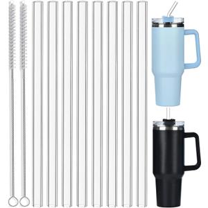 ALINK 8 Pack Replacement Glass Straws for Stanley 40 oz 30 oz Tumbler, 12 in Long Reusable Clear Straws for Stanley Cup Accessories, Half Gallon Bottle, Plus 2 Cleaning Brush