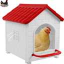 Chicken Nesting Box, 100% Waterproof Hens Nesting Box for Laying Eggs for Hens, Ducks and Poultry, Large Signle Compartment Chicken Nesting Boxs Indoor & Outdoor (Red)