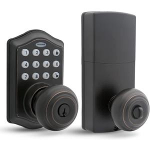 Honeywell Safes & Door Locks - Keyless Entry Smart Electronic Door Knob Lock with Digital Keypad - 50 Different User Pin Codes - Auto Lock & 1 Touch Locking - Oil Rubbed Bronze, 6.5x8.8x9 in - 8732401