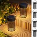 Mlambert Solar Lantern Outdoor Waterproof, Hanging Lights Table Lamp, Solar Powered Outdoor Lights for Patio, Garden, Yard, Metal Decorative Lighting with Hook, 4-Pack