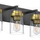 Bathroom Lighting Fixtures, 4-Light Bathroom Vanity Lights Over Mirror, Black and Gold Vanity Light with Glass Shade, Modern Vanity Lighting Fixtures for Bathroom, Bedroom, Hallway