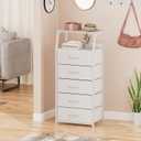 Furnulem White Dresser with 5 Drawers, Vertical Storage Tower Fabric Dresser for Bedroom, Hallway, Entryway, Nursery, Closet Organizer, Nightstand Bedside Table Furniture, Sturdy Steel Frame, Wood Top White