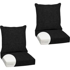 Arden Outdoor Foam Deep Seat Cushion Set (2-Pack), 24x24, Premium High-Density Foam, Never Flattens, Weather-Proof for Patio Chair Sofa Couch, Black Leala