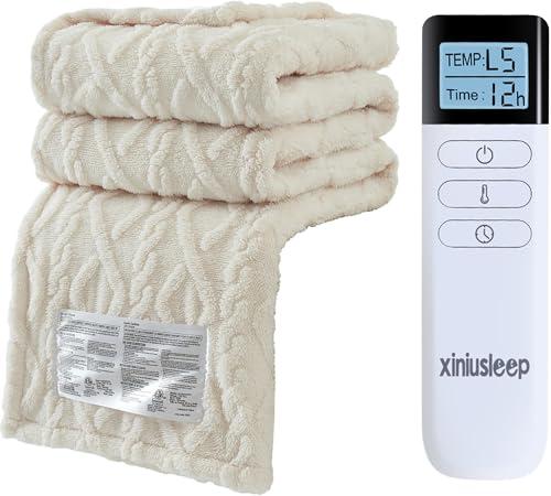 XINIUSLEEP Heated Blanket Electric Blanket, 62"×84" Heating Blanket, 5 Heating Level, 1-12 Hour Auto Off, Intelligent Overheat Protection (Beige)