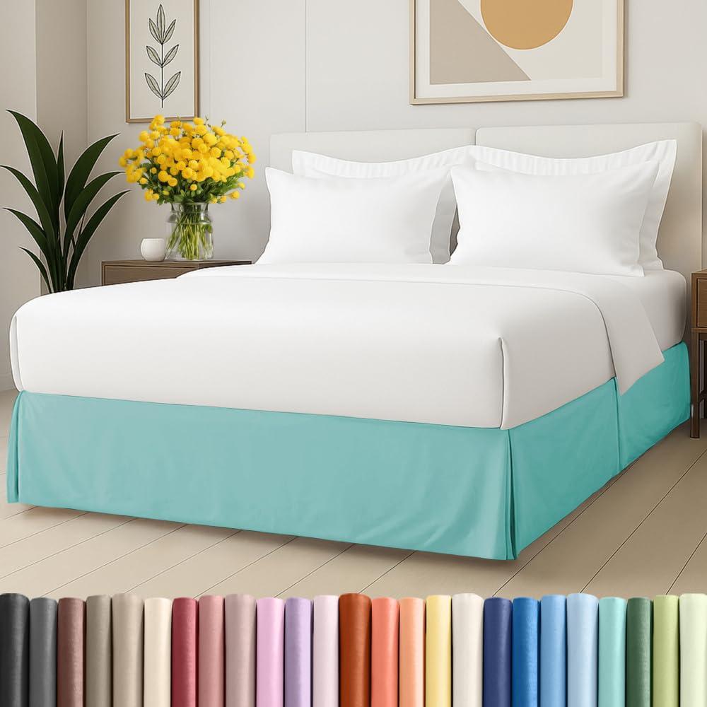 Pleated Bed Skirt King Size - 3 Sided Pleated Bed Skirt King - Ultra-Soft, Easy Fit with 15 Inch Tailored Drop - Hotel Quality, Wrinkle Free & Fade Resistant - for Women, Men, Kids & Teens - Spa Blue