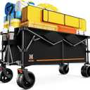 Navatiee Big Wheels Collapsible Wagon Cart Foldable, Heavy Duty Beach Wagon with Silent All-Terrain Wheels, Folding Utility Grocery Cart with Side Pocket and Brakes for Camping Garden Sports, Black