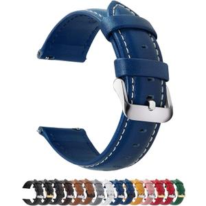 Fullmosa Watch Band, Quick Release Leather Watch Strap for Men Women, Replacement Bands Width 14mm 16mm 18mm 19mm 20mm 21mm 22mm 24mm (Dark blue+silver buckle)
