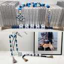 2 Pieces Ocean Letter Block Bead Garland with Tassels Wood Bathroom DecorBlue Nautical Marine Beach Rope Beads Garland Farmhouse Decoration Tiered Tray Table Decor Set
