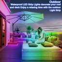 200ft Outdoor LED Strip Lights Waterproof,Music Sync RGB IP68 Outside Led Light Strips Waterproof with App and Remote,Exterior Led Rope Lights Waterproofs Decoration for Deck,Balcony,Garden,Pool