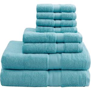 Madison Park 800GSM Bathroom Towel Set of 8 100% Cotton Bath Towel Set for Bathroom Luxurious Highly Absorbent 2 Bath Towels 2 Hand Towels 4 Washcloths Quick Dry Spa Quality Aqua (Multi-Sizes)