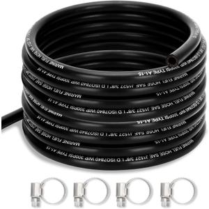 3/8" Marine Fuel Line Hose - 25 FT SAE J1527 Type A1-15 Rubber Fuel Line for Boats, Outboards & Marine Engines
