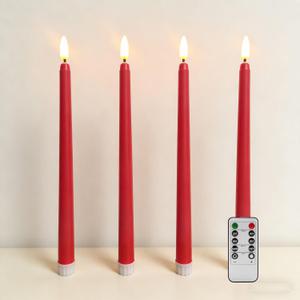 Ni-JASW Red Flameless Taper Candles with Remote, Battery Powered Valentines Day LED Candlesticks Flickering Set of 4