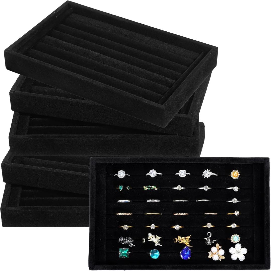 6 Pcs Velvet 7 Slots Ring Earrings Showcase Trays Velvet Ring Display Tray