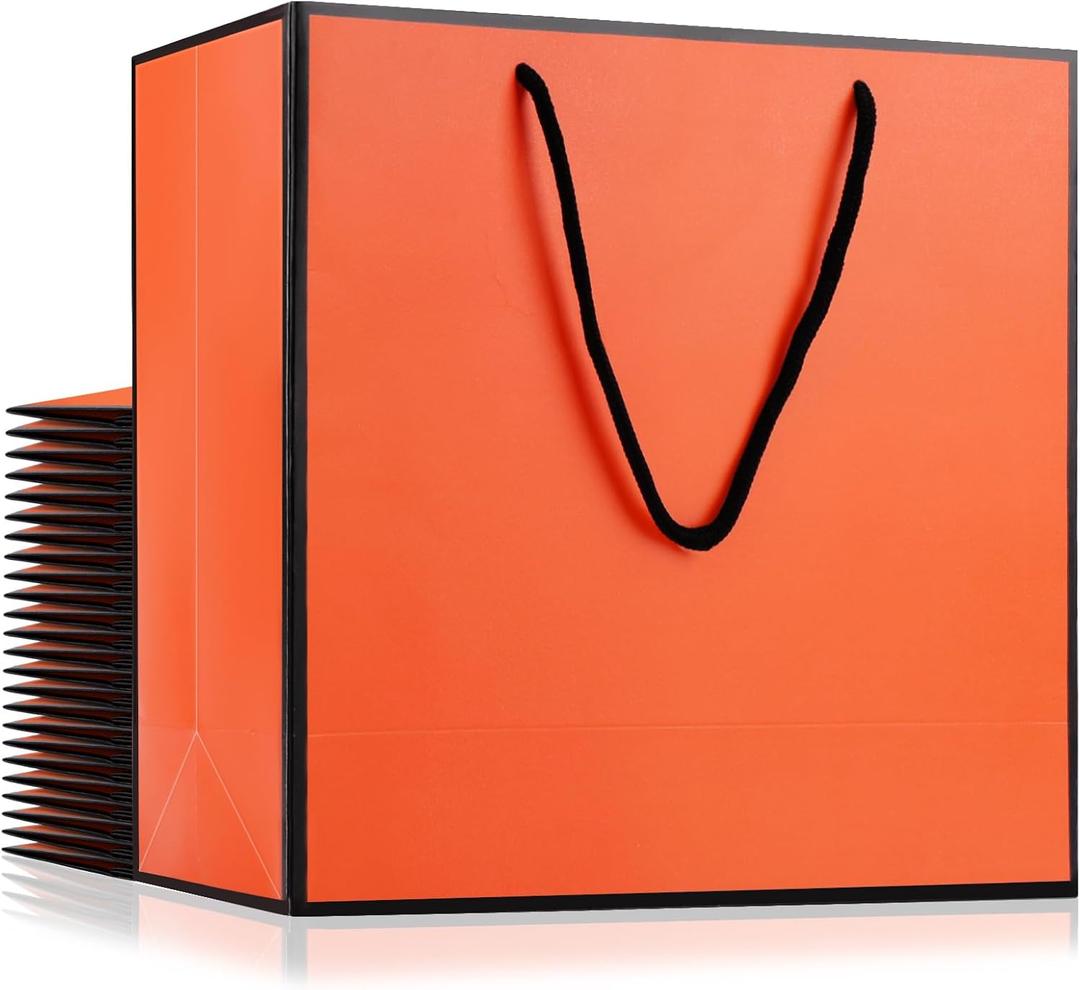 EUSOAR Birthday Gift Bag, 25pcs 12.5"x4.5"x11" Orange Paper Bags with Cloth Handles Bulk, Gift Wrap Treat Thank You Shopping Wrapping Bags for Wedding Baby Shower Birthday Party Favor