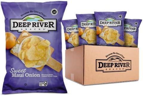 Deep River Snacks Sweet Maui Onion Kettle Cooked Potato Chips, Non-GMO, | Kosher & Gluten Free Kettle Cooked Healthy Snacks Option for Parties & Get Together - 8 Ounce (Pack of 12), Best By:07/07/25