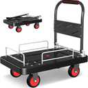 Platform Truck Cart with 3 Fence, 28"x19" Flatbed, 1100lbs Capacity Heavy-Duty Foldable Push Dolly Cart with Swivel Wheels, Foldable & Portable for Groceries, Garage,Home,Office Use, Black