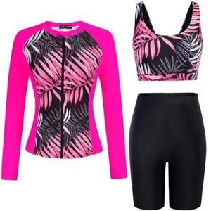 JACK SMITH 2025 Women Swimsuit Long Sleeve Rash Guard UPF50+ Tankini Bathing Suits Swim Shorts L