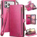 XcaseBar Compatible with iPhone 17 Pro Max 6.9" Wallet case with Zipper Credit Card HolderRFID Blocking,Flip Folio Book PU Phone case Shockproof Cover Women Men for Apple 17 Pro Max case Rose Red