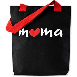 Extra-Thick Mama Canvas Tote Bag, Mothers Day Gifts for Mom, Wife, Birthday, Durable Tote for Shopping, Travel, Beach (Black)