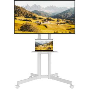 BONTEC Mobile TV Stand with Tilt Function, Rolling TV Cart for 3285 Inch LED LCD OLED Flat & Curved TVs, Portable Stand with Laptop Shelf, Locking Wheels, Max VESA 600x400mm, 121 lbs Capacity, White