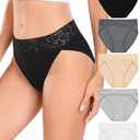 RHYFF Womens Underwear Cotton Bikini Panties High Cut Lace Panty Stretch Soft Hipster Underpants Ladies Briefs M-BlackWhite