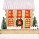 Christmas Scene Village Houses with LED Lights-Christmas mini Glow House Decoration-Wooden Crafts-Home Desktop Decorations Battery Operated Decoration for Winter Xmas Holiday Party L/UP VILLAGE