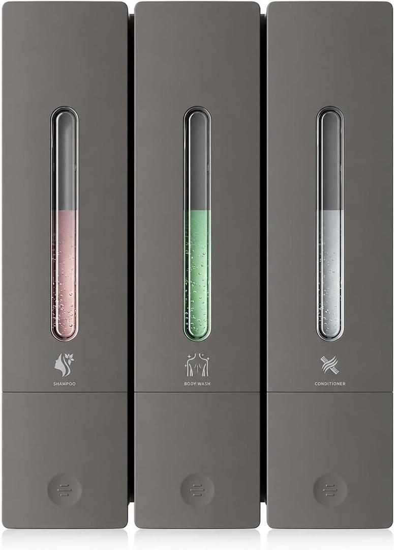 Shampoo and Conditioner Dispenser - Wall-Mounted 3-Chamber Shower Soap Dispenser, No-Drill, 1200ML Capacity, for Bathroom & Hotel