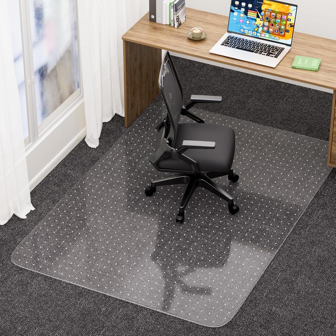 Office Chair Mat for Low Pile Carpet with Lip, 46" x 72" Clear Plastic Floor Protector, Heavy Duty Desk Chair Mat for Rolling Chairs, Smooth Glide Computer Mat for Home Office