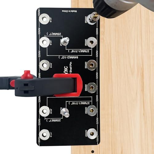 ENGYNC Shelf Pin Jig for 1/4 inch & 5mm, Aluminum Alloy Shelf Pin Drilling Jig Drill Guide for Straight Holes Cabinet Hardware Shelf Pocket Drilling Template Woodworking Tools & Accessories