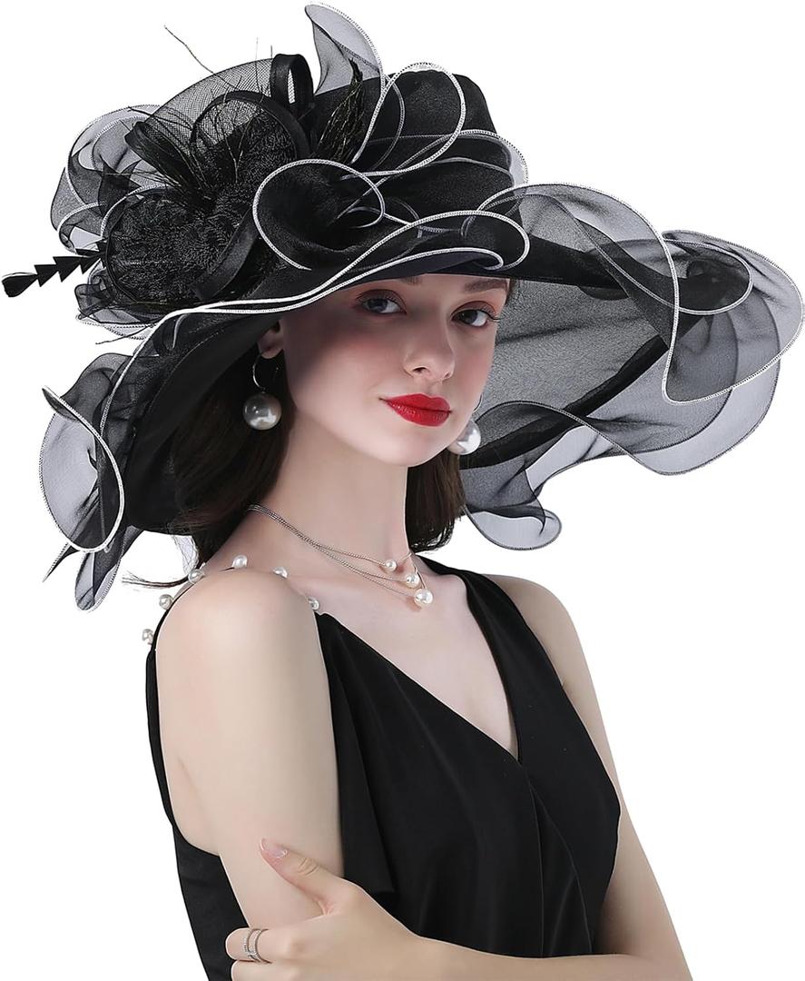 ORIDOOR Women Hats Headband Hairpin Organza Fascinator Church Hat Floral Tea Party Wedding Hat