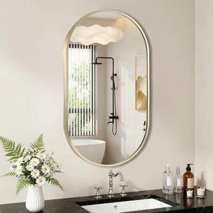 Gold Oval Mirror, 17x30 Inch Oval Bathroom Mirror, Gold Mirror for Wall Decor, Vanity, Entryway, Living Room, Horizontally/Vertically