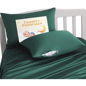 NTBAY Zippered Silk Satin Toddler Pillowcases - 2 Pack Hidden Zipper 13x18 Pillowcases - Luxury and Silky Baby Travel Pillow Covers, Dark Green