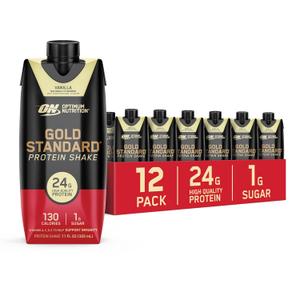 Optimum Nutrition Gold Standard Protein Shake, 24g Protein, Ready to Drink Protein Shake, Gluten Free, Vitamin C for Immune Support, Vanilla, 11 Fl Oz, 12 Count (Pack of 1) (EXP 12/07/26)