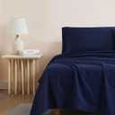 Linen Closet Organic 100% Cotton Queen Sheet 4 Pcs Set, 18 Deep Pocket, Navy | Lightweight, Eco-Friendly Cotton, Percale Softness, Durable & Breathable, Naturally Cooling | All Season Comfort