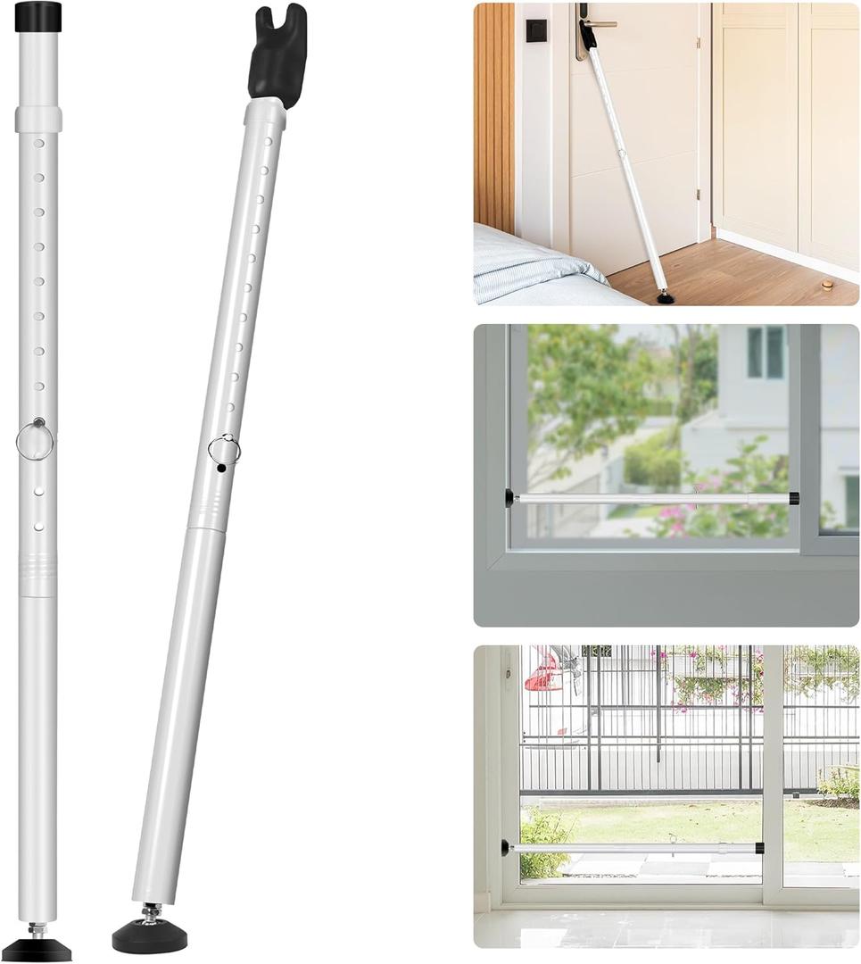 2 Pack 2-in-1 Door Stoppers Security, Upgrade Sliding Door Security Bar, Heavy-Duty Door Jammer Door Stopper for Sliding Window, Adjustable Door Jammer for Home, Apartment, and Hotel, White