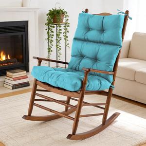 Rocking Chair Cushion, Waterproof and Fade-Resistant Adirondack Rocker Cushions, Indoor/Outdoor Rocking Chair Pads, High Back Memory Foam Patio Furniture Cushions with Ties, 44x23x4 Inch, Teal, 45x22x4 inches
