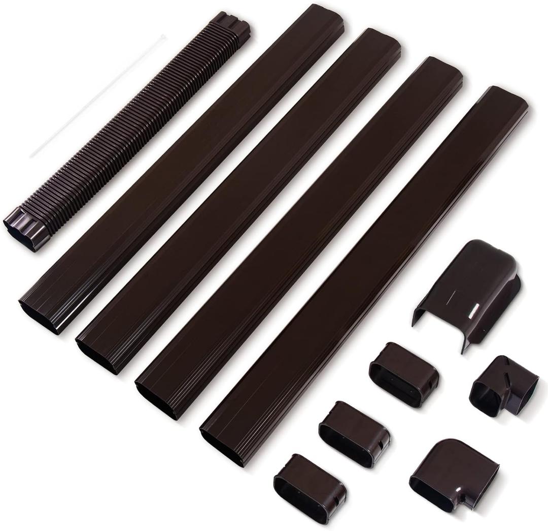 LyPrem 17Ft Mini Split Line Set Cover 5" PVC Line Cover Kit for Mini Split and Central Air Conditioner & Heat Pump(Brown)