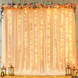 10x10ft Dark Champagne Backdrop Curtains with Lights Wrinkle Free Fabric Backdrop Curtain for Wedding Birthday Party Baby Shower Photo Shoot Bridal Shower Home Party Background Decorations