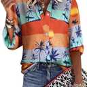 ZXZY Women's Hawaiian Shirts Long Sleeve Tropical Tops Button Down Dressy Casual Blouses, Size 2XL
