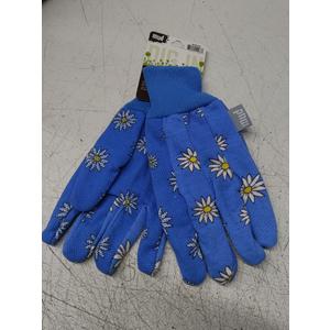 MUD Basic Women's PVC Dotted Palm And Daisy Printed Jersey Garden Glove, Extreme Comfort, Excellent Grip, Durable Wear, Blue, Medium/Large (M61001B-WML),MD61001B-WML