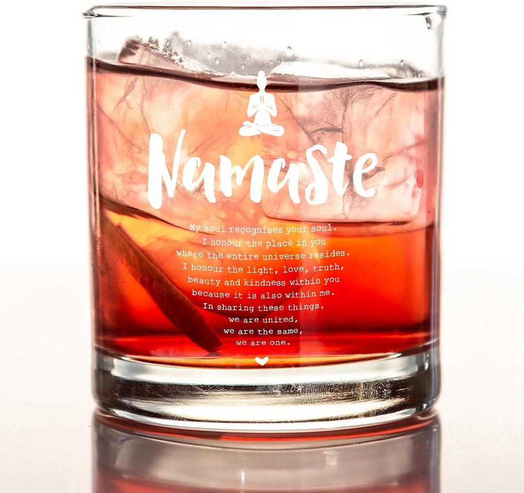kunlisa Namaste Zen Gifts Whiskey Glasses, Meditation Spiritual Gifts for Women, Gift for Yoga Lovers, 10 oz Drinking Rocks Glasses for Women Whisky Cocktail Scotch Bourbon Liquor