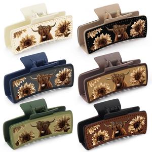 CiyvoLyeen Highland Cow Hair Claw Clips Western Leather Hair Clips Non-slip Strong Hold Claw Clips for Thick Hair Styling Hair Accessories for Women Girls