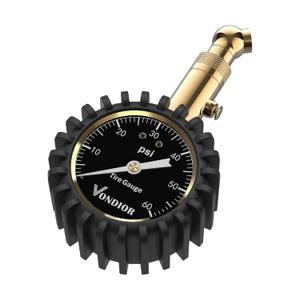 Tire Pressure Gauge - (0-60 PSI) Heavy Duty, Certified ANSI Accurate with Large 2 Inch Easy to Read Glow Dial, Low - High Air Pressure Gauge. Tire Gauge for Car and Trucks Tires by Vondior (0-60 PSI, Black Tire Gauge)