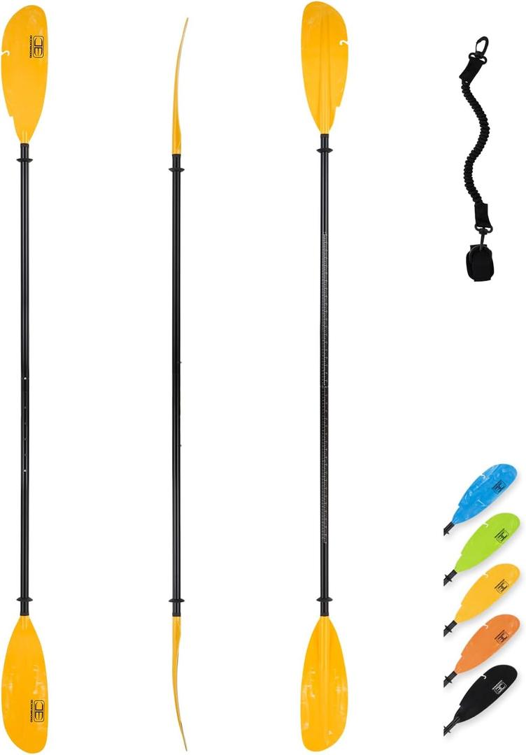 OCEANBROAD Adjustable Fishing Kayak Paddle - 94in/240cm-98in/250cm-102in/260cm Aluminum Alloy Shaft with Paddle Leash (Yellow) OCEANBROAD Adjustable Fishing Kayak Paddle - 94in/240cm-98in/250cm-102in/260cm Aluminum Alloy Shaft with Paddle Leash (Yellow)