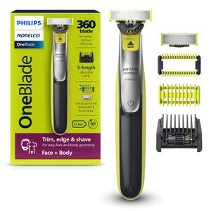 Philips Norelco for Face + Body, Electric Beard Trimmer, Shaver and Groomer, 5in1 Adjustable Comb, 1x Body Kit, Model QP2834/70, Black/Lime Green