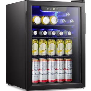 Antarctic Star Beverage Refrigerator Cooler-95 Can Mini Fridge Glass Door for Soda Beer Wine Stainless Steel Glass Door Small Drink Dispenser Digital Display for Home, Office Bar,2.4cu.ft (Black)