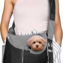 PetAmi Small Dog Sling Carrier, Soft-Sided Crossbody Puppy Carrying Purse Bag, Adjustable Sling Pet Pouch to Wear Medium Dog Cat Travel, Dog Bag for Traveling, Poop Bag Dispenser, Max 10 lbs, Black