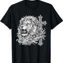 Christian Lion Of Judah Cross Jesus Religious Faith T-Shirt M