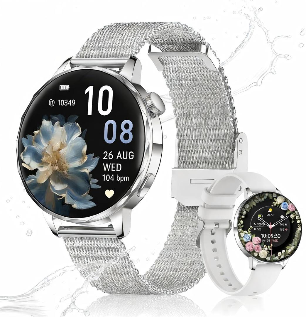 Smart Watch for Women,1.27 Inch HD Touchscreen,Bluetooth Calling,Heart Rate & Sleep Tracking, 100+ Sports Modes,IP68 Waterproof Fitness Tracker for Android & iPhone (Silver)